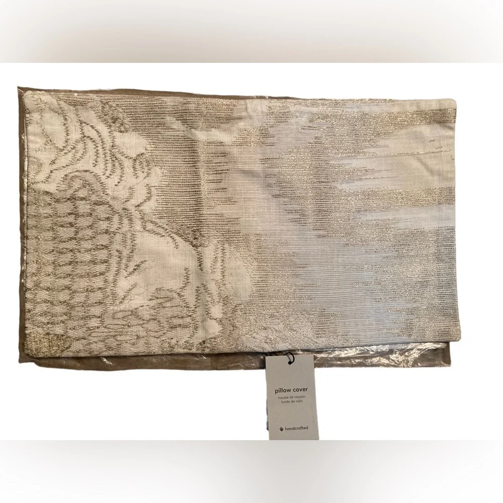 West Elm Cotton Linen Cream+Metallic Embroidered Pillow Covers NEW 12X21